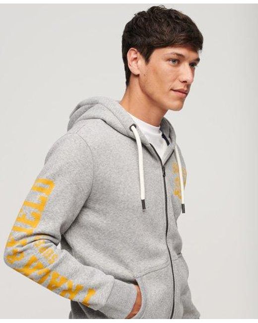 Superdry Gray Classic Athletic College Graphic Zip Hoodie for men