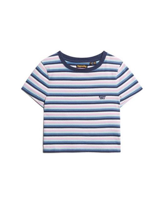 Superdry Blue Vintage Stripe Crop T-shirt White/