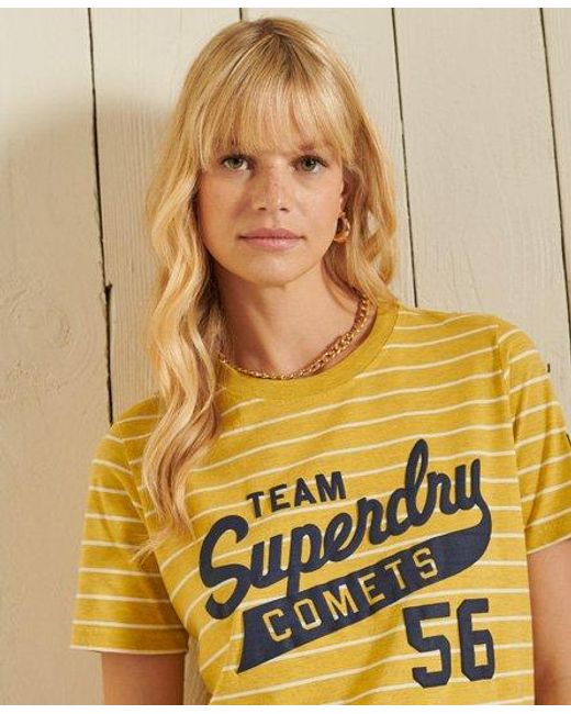 Superdry Metallic Script Style College Stripe T-Shirt Pigment Marl