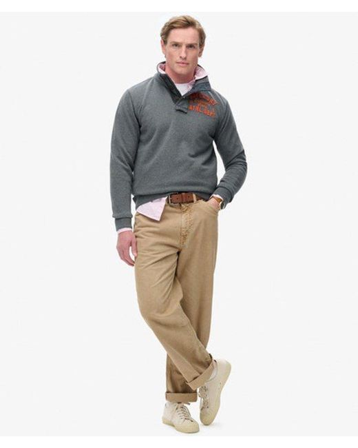 Superdry Gray Vintage Athletic Half Button Sweatshirt for men