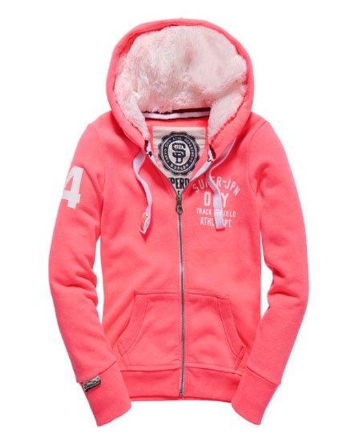 Superdry Pink Track & Field Fur Hoodie Neon