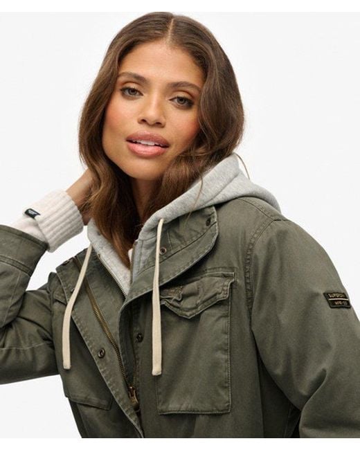 Superdry Green Jersey Hood Military Borg Jacket