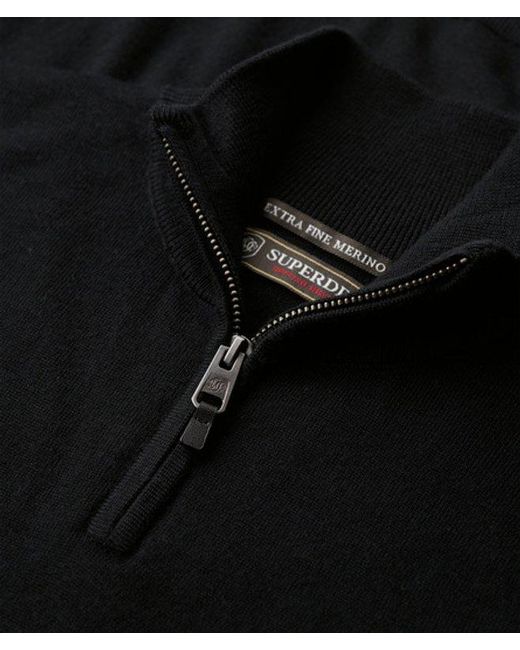 Superdry Black Merino Half Zip Jumper for men