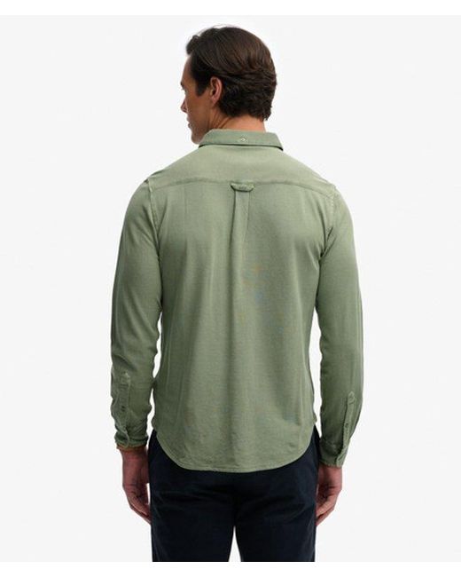 Superdry Green & Co Vintage Destroy Pique Long Sleeve Shirt for men