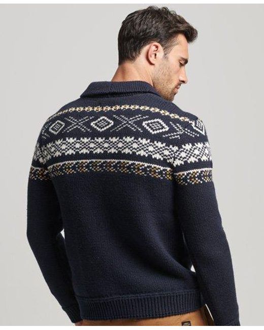 Superdry Patterned Knitted Shawl Jumper Blue for men