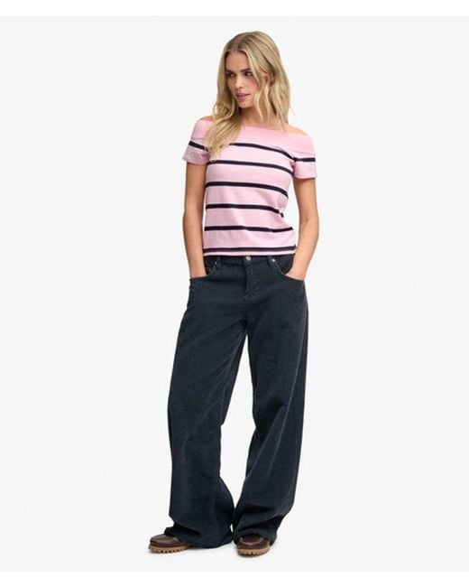Superdry Red & Co Athletic Off Shoulder Pattern Top