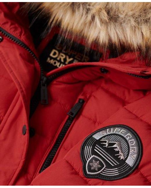 Superdry Red Fuji Hooded Mid Length Puffer Coat