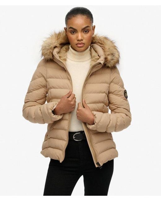 Superdry Brown & Co Fuji Faux Fur Hood Padded Jacket