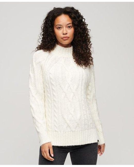 Superdry White High Neck Cable Knit Jumper