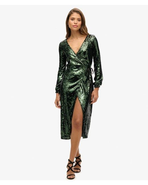 Superdry Green Sequin Wrap Maxi Dress