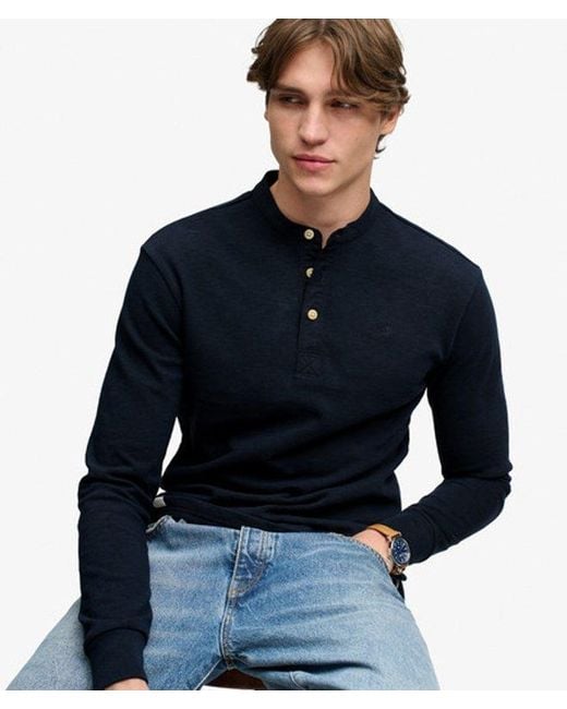 Superdry Blue & Co Woven Placket Grandad Top for men