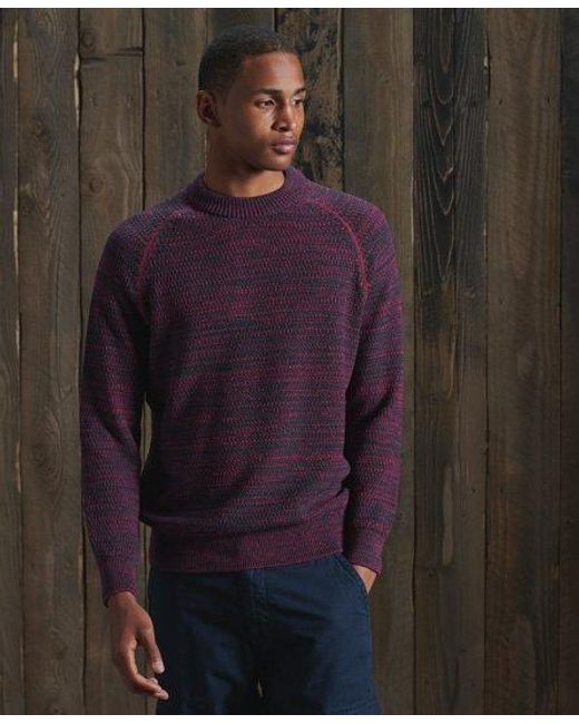 Superdry Purple Organic Cotton Keystone Crew Knitted Jumper Twist for men