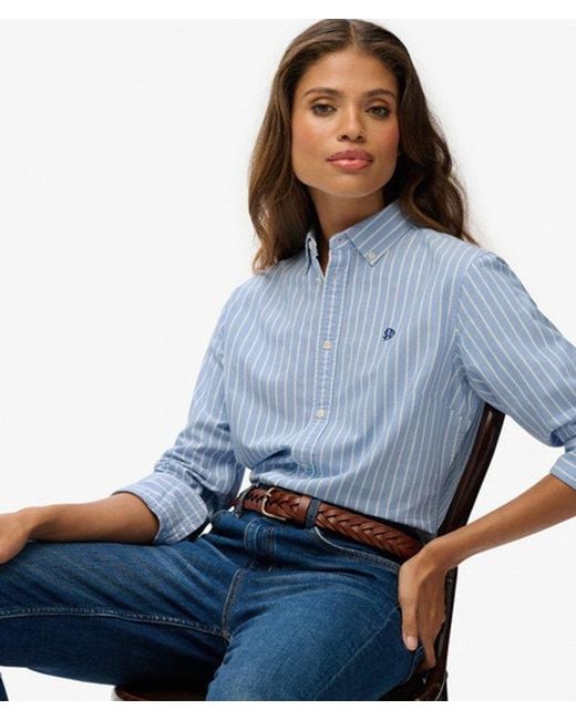 Superdry Blue Slim Oxford Button Down Long Sleeve Shirt