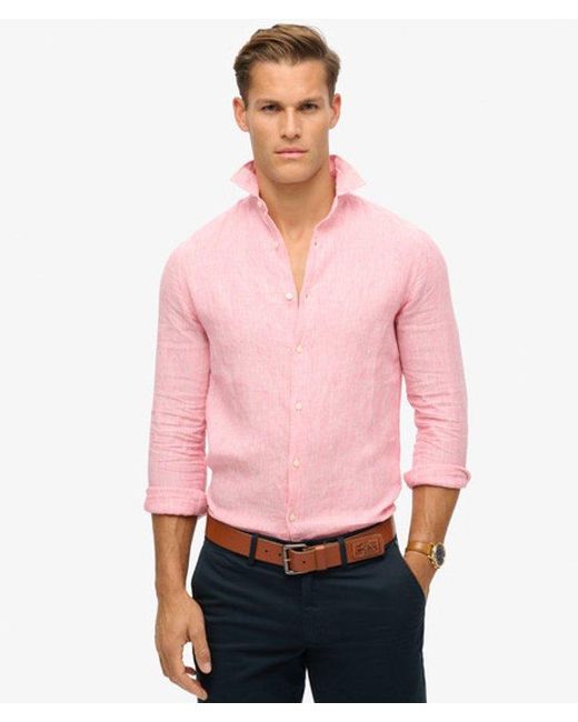 Superdry Pink & Co Casual Linen Long Sleeve Shirt for men