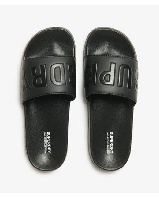 Superdry Black Vegan Logo Pool Sliders for men