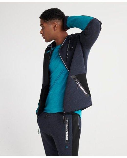 Superdry Blue Gym Tech Colour Block Zip Hoodie Darkest/ Aqua Marl for men