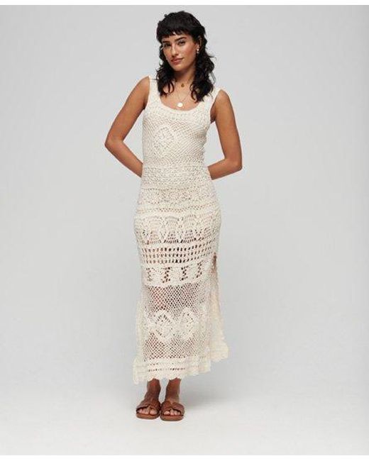 Dames tricoté robe mi-longue sans manches en crochet Superdry en coloris White