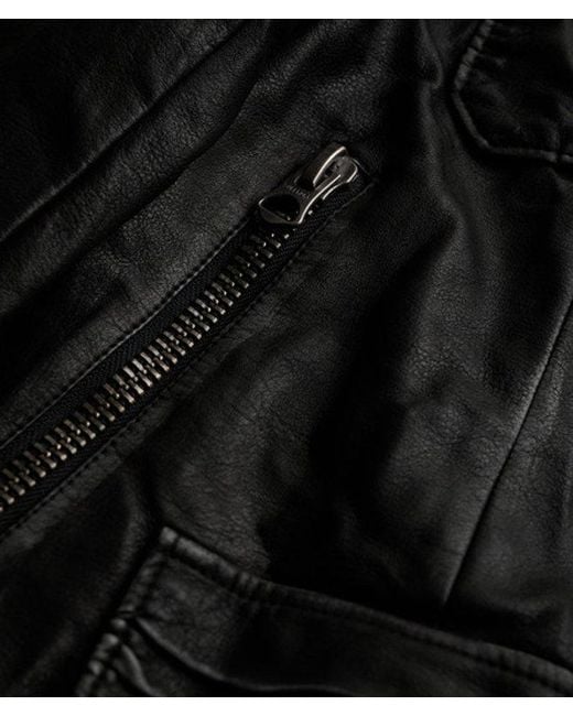 Superdry Black Brad Faux Leather Military Jacket for men
