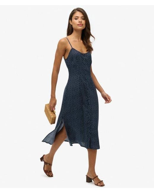 Superdry Blue & Co Printed Button-up Cami Midi Dress
