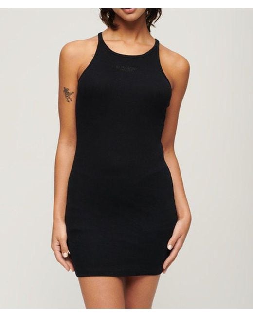 Superdry Black Embroidered Rib Racer Dress