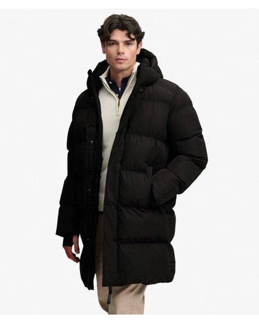 Superdry Black Hooded Sports Puffer Coat for men
