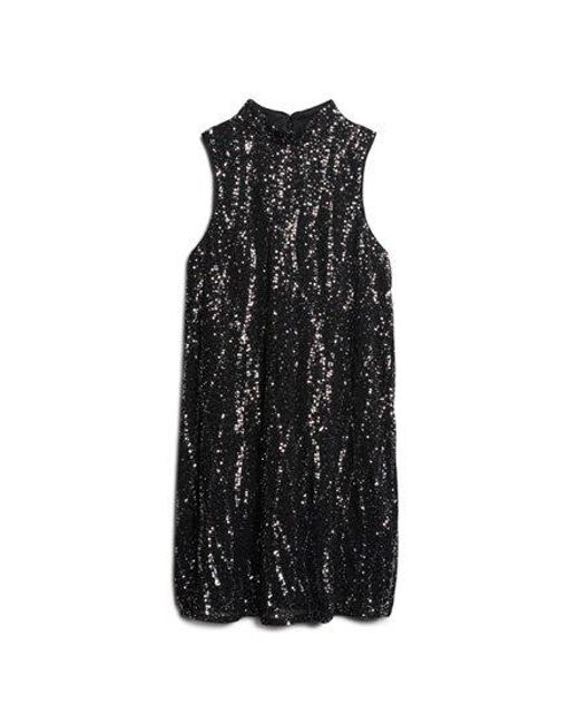 Superdry Black Sleeveless Sequin A Line Mini Dress