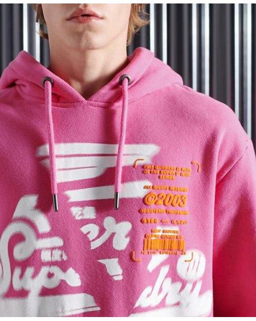 Superdry Pink Super 5 Deconstruct Hoodie Neon for men