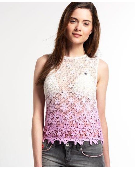 Superdry Red Daisy Lace Tank Top Dip Dye