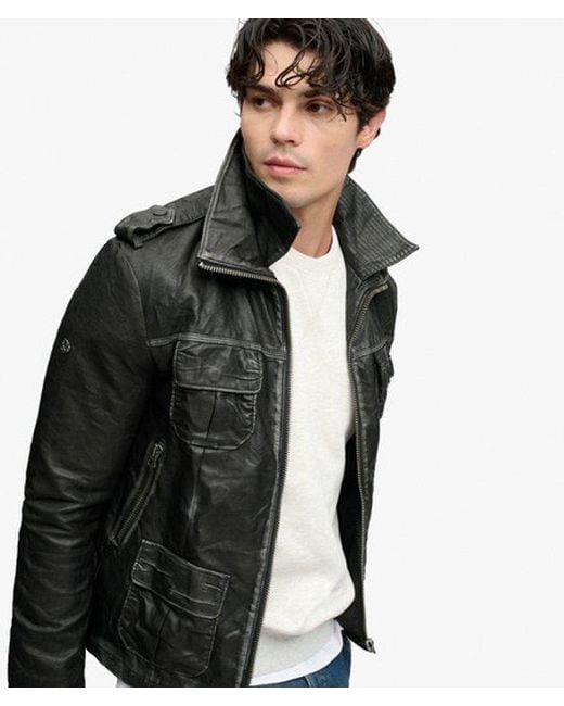 Superdry Black Brad Faux Leather Military Jacket for men
