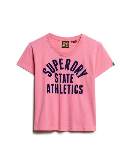 Superdry Pink & Co Varsity Flocked Fitted T-shirt