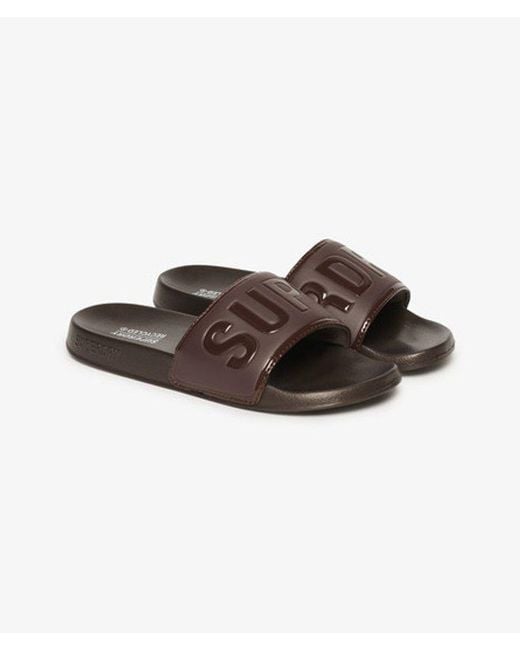 Superdry Brown & Co Embossed Logo Core Pool Sliders for men