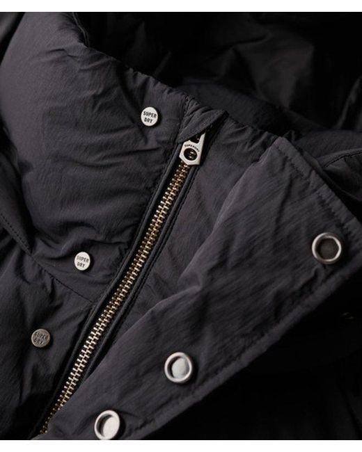 Superdry Lange Pufferjas Met Capuchon in het Black voor heren