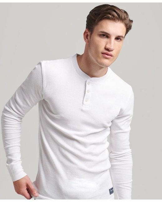 Haut à col tunisien et manches longues en coton bio gaufré Superdry pour  homme en coloris Blanc | Lyst