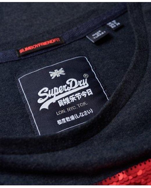 Superdry Blue Premium Sequin Slim Boyfriend T-Shirt Marl