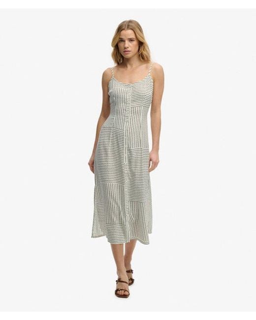 Superdry Print Button Down Cami Midi-jurk in het Green