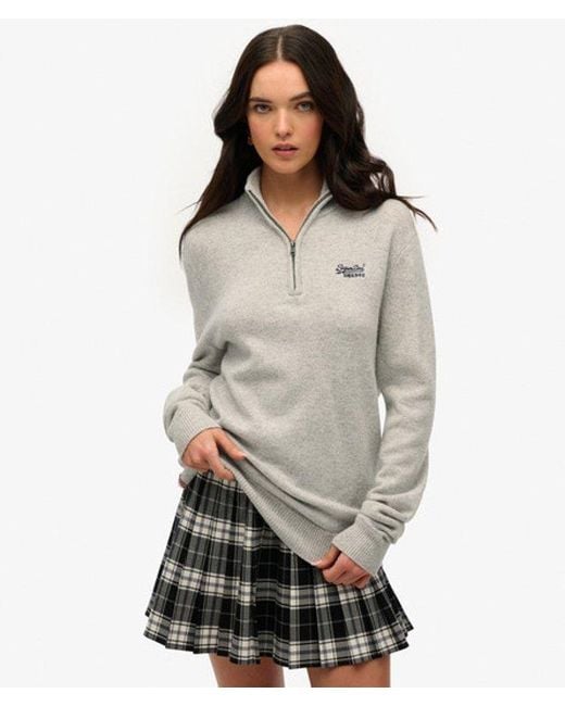 Superdry Gray Essential Embroidered Knitted Half Zip Jumper