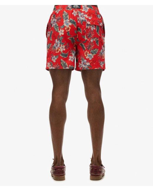 Superdry Red & Co Hawaiian Print 16-inch Swim Shorts for men