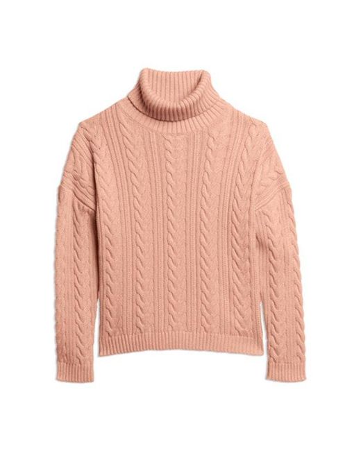 Superdry Pink & Co Drop Shoulder Cable Roll Neck Jumper