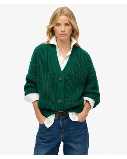 Superdry Green Chunky V-Neckline Cardigan