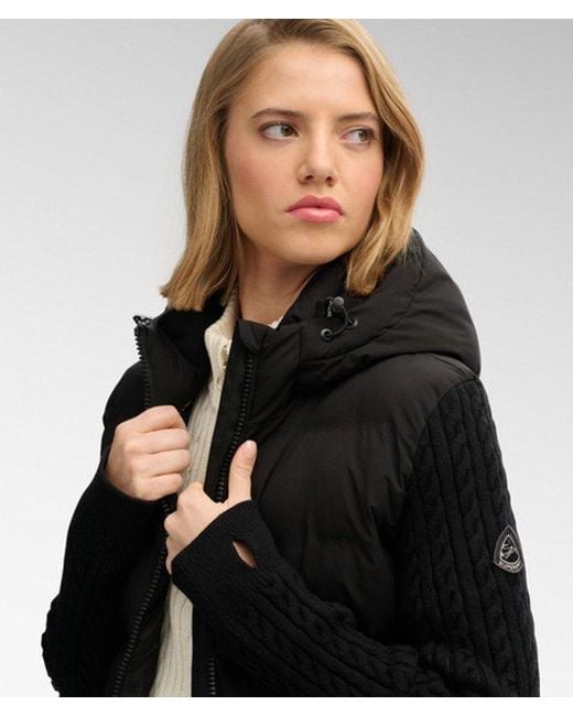 Superdry Black & Co Cable Knit Sleeve Hybrid Jacket