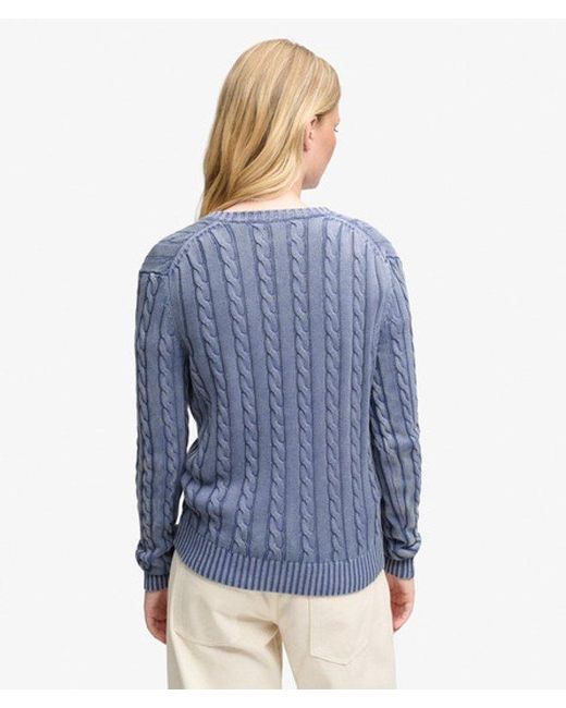 Superdry Blue & Co Washed V Neck Cable Jumper