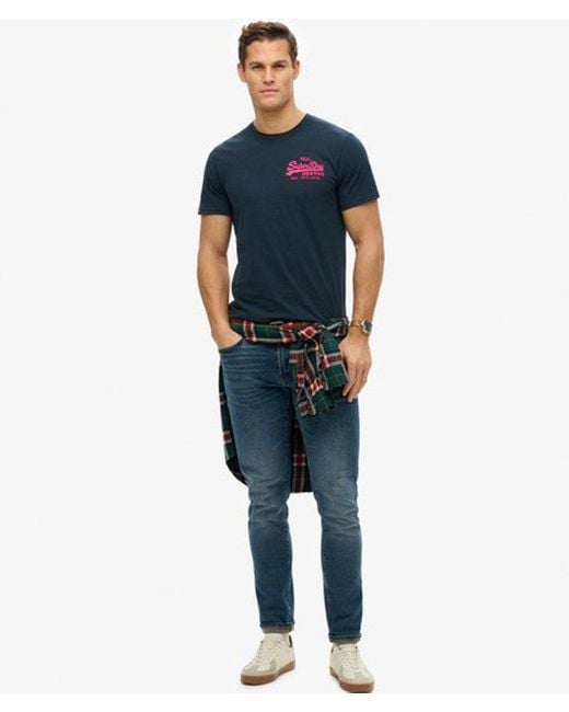 Superdry Blue Vintage Logo Embroidered Relaxed T-Shirt for men