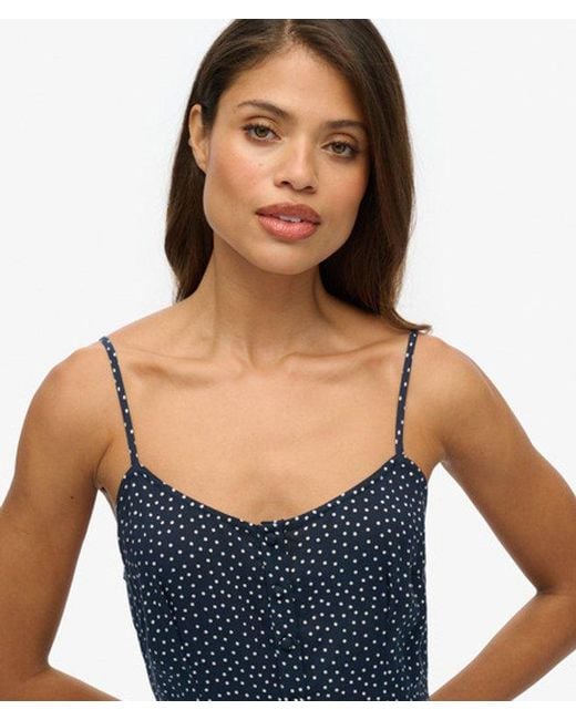 Superdry Blue & Co Printed Button-up Cami Midi Dress