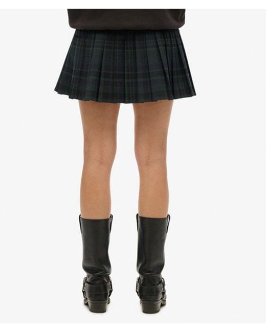 Superdry Black & Co Check Pleated Mini Skirt