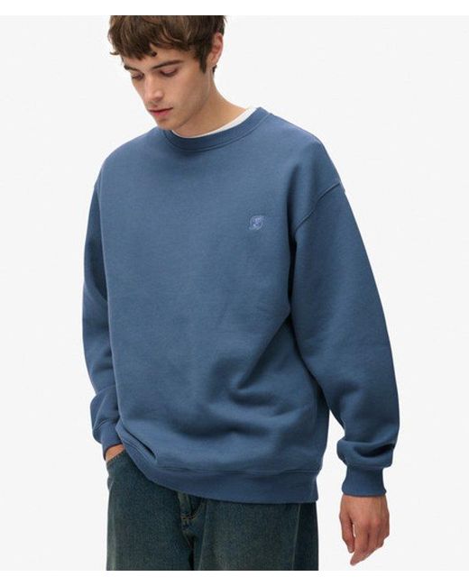 Superdry Blue Blank Oversized Crew Sweatshirt for men