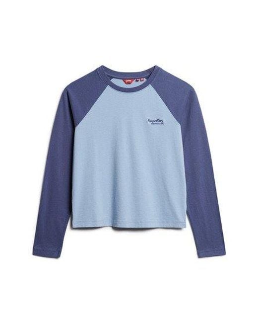 Superdry Blue Ladies Classic Embroidered Essential Logo Long Sleeve Baseball Top