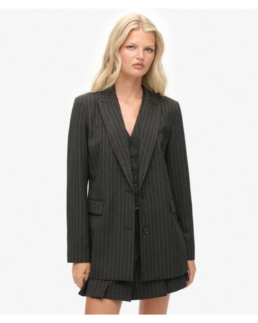 Superdry Gray & Co Pinstripe Boyfriend Blazer