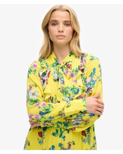 Superdry Yellow Floral Print Studios Off Duty Mini Dress