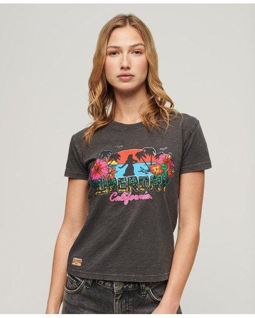 Superdry Black Ladies Slim Fit Cali Sticker Fitted T-shirt