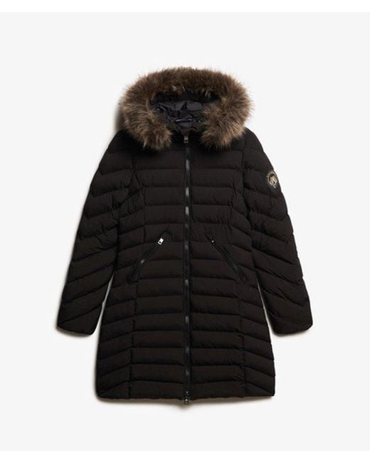 Superdry Black & Co Slim Fit Fuji Faux Fur Hood Mid Length